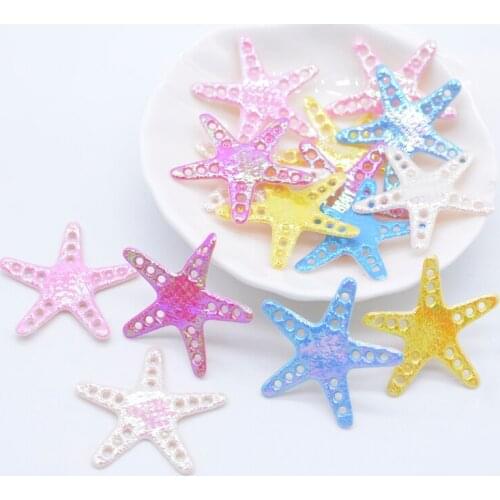 50Pcs 30mm Glitter AB Colors Starfish Appliques Sea Animal Iridescent Patches for Clothes Headwear Bowknot Bow Decor Accessories
