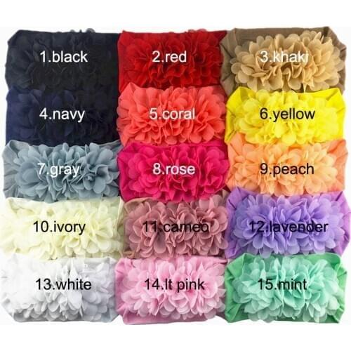 72 pcs/lot , three Chiffon Flower Baby Nylon Headband, baby turban wide nylon headwrap girls hair accessories baby shower gift