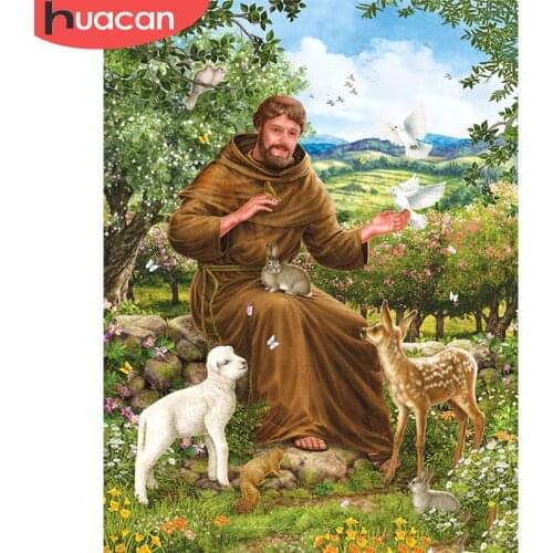 HUACAN Full Square Round Diamond Painting Jesus And Sheep Cross Stitch Diamond Embroidery Religion Mosaic Handicraft Home Decor