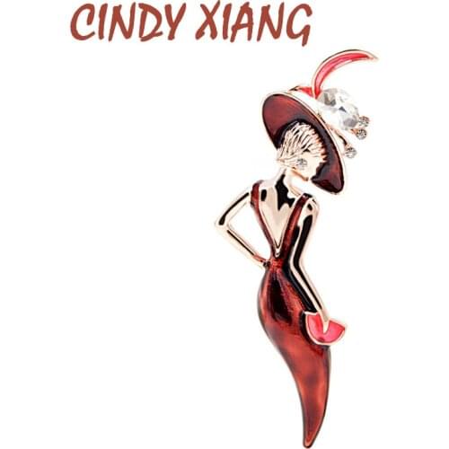 CINDY XIANG Wine Red Color Sexy Lady Brooch Enamel Pins Wear Big Hat Party Girl Fashion Jewelry Cute Brooches for Women New 2018