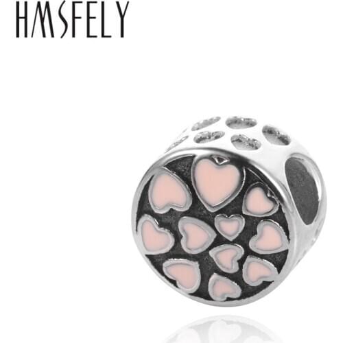 HMSFELY 316L Stainless Steel Womens Charm Big Hole Beads For DIY Bracelet Necklace Jewelry making Accessories Pink Heart Beads