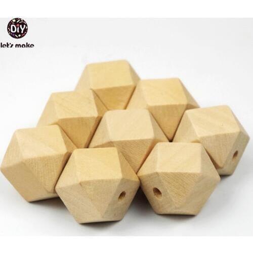 Lets make baby teether 30pc (16mm-20mm) hexagon wooden beads DIY maple baby pacifier geometric teething beads wooden teether