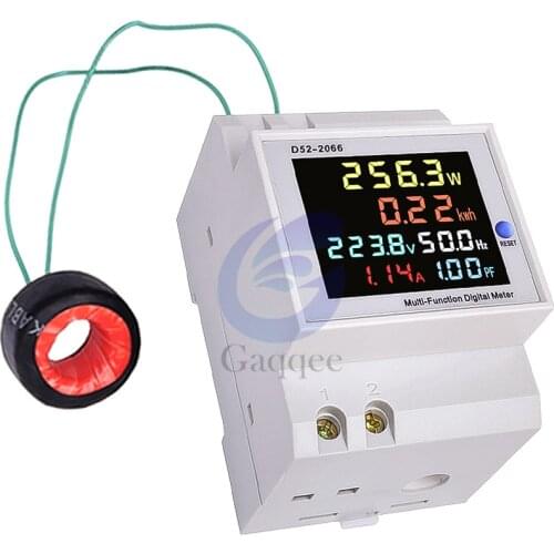 Din Rail AC Monitor 110V 220V 380V 100A Voltage Current Power Factor Active KWH Electric energy Frequency Meter VOLT AMP 6IN1