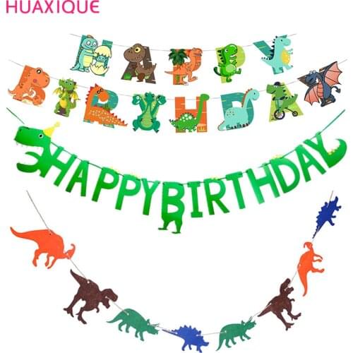 Dinosaur Hanging Banner Flag Dinosaur Birthday Party Decor kids Jurassic Dino Happy Brithday Banner Hanging Garlands Supplies