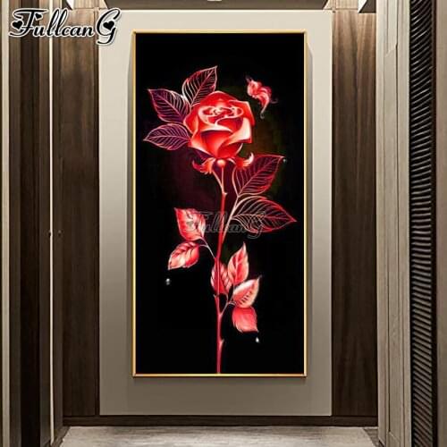FULLCANG Red rose mosaic 5d diy large diamond painting cross stitch full drill rhinestone embroidery color flowers FG0100