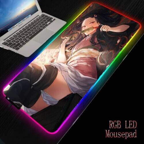 MRGBEST Anime Demon Slayer Kimetsu No Yaiba Gaming Computer Large Mousepad RGB Gamer Big Mause Pad PC Desk Play Mat with Backlit