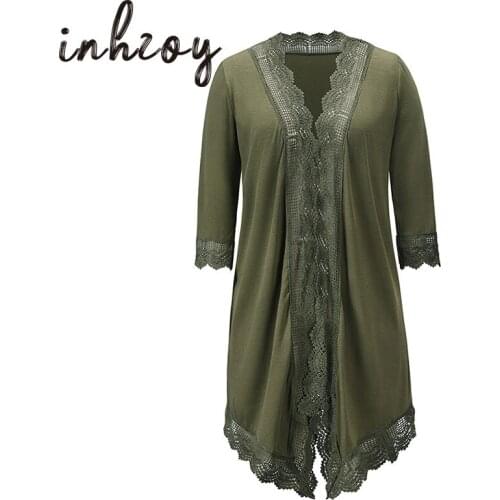 Casual Kimono Cardigans Women Spring Summer Elegant Solid Color Lace Trim Cover Up Outwear Breathable Long Loose Blouse Tops