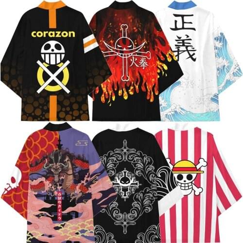 Anime One Piece Monkey D Luffy Portgas D Ace Cosplay Costume Kimono Four Emperor Kaido Edward Newgate Printed Cloak Haori Jacket