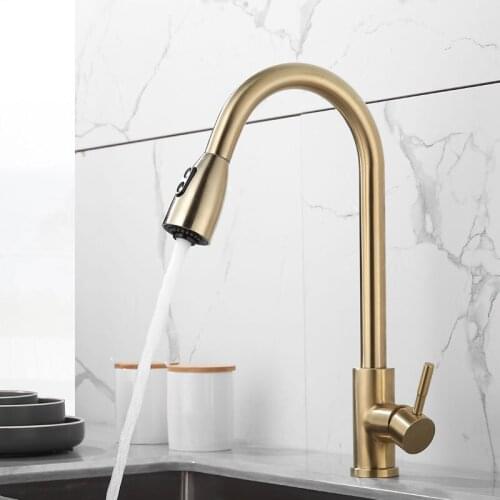Brushed Gold Kitchen Faucet Single Handle Pull Out Kitchen Tap Single Hole Handle Swivel Kitchen Mixer Tap Mixer Tap