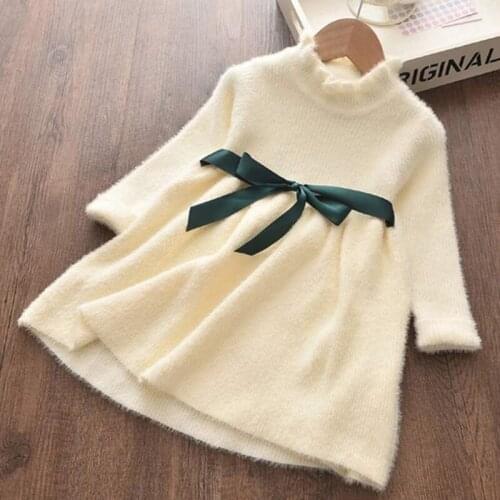 Melario Girls Winter Dress Children Party Costumes Girl Long Sweater Party Outfits Sashes Solid Color Princess Dresses Vestidos