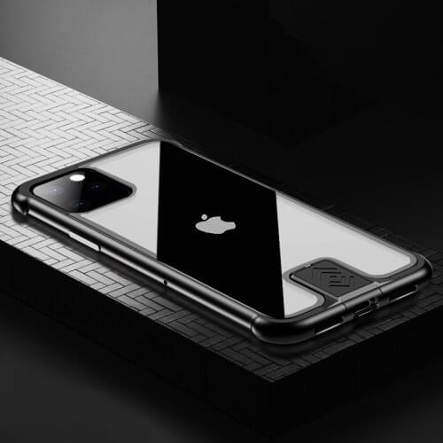 Metal Glass For iPhone 11 Pro Max Case Lock Metal Frame Shockproof Protective Shell HD Tempered Glass Fully Cover Capa R-JUST
