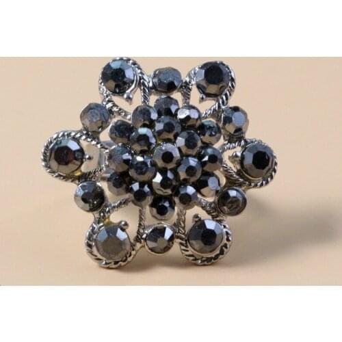 Fashion Retro Hollow Exaggerated Simple Black Rhinestone Adjustable Ring for Women Men Jewelry