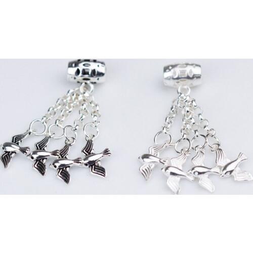 Fashion Women Tassel Birds Charms 100% 925 Sterling Silver Craft Fringes Pendant For Necklace Earrings DIY Jewelry Making Charm