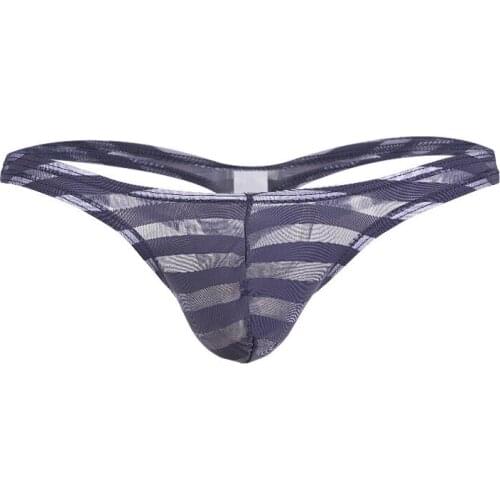 Mens Sexy Transparent Briefs Comfortable Thin Breathable Swimwear Elastic Underpants Striped White Blue Black Gray Underwear