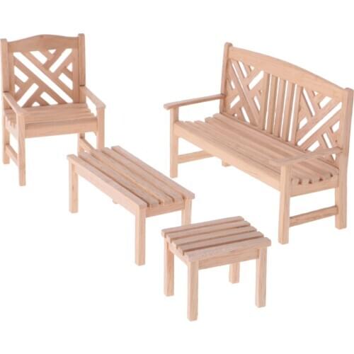 New Doll House 4 Pcs/Set 1:12 Dollhouse Miniature Wooden Garden Pretend Play Furniture Toy No Paint Classic Toys for Kids Doll