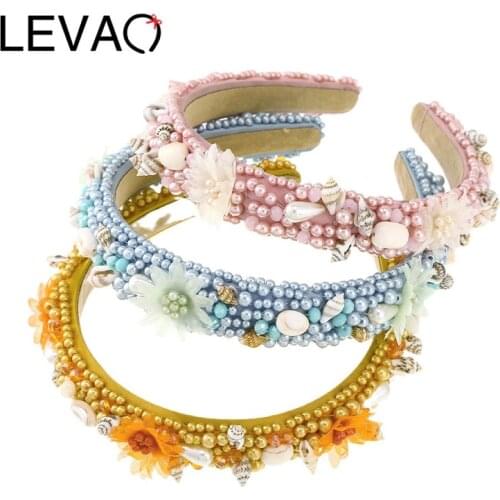 LEVAO New Pearl Shell Flower Headband Elegant Bowknot Pearl Hairbands Hair Hoops Holder Ornament Head Band Fashion Accessories