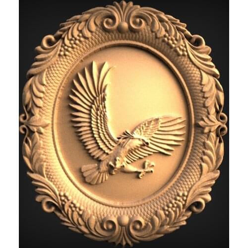 Eagle in oval frame 3d model relief for cnc carving engraving in STL file format artcam aspire