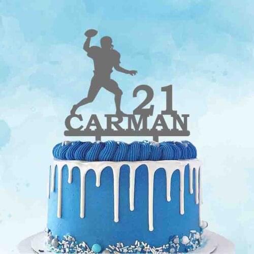 Personalized Rugby Cake Topper Custom Name Age Man Playing American Football Rugby Fans Birthday Party Cake Decoration Topper
