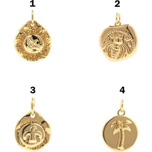Sun God Badge Pendant Round Bee Necklace Coconut Tree Jewelry God Bird Bracelet Gold Crafts