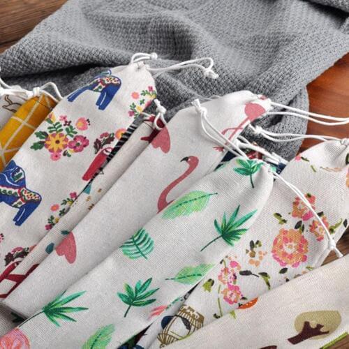 Drawstring Bag Portable Tableware Bag CottonLinen Travel Storage Bag Tea Non-Woven Drawstring Bag Spoon Chopsticks Small Bag 40P