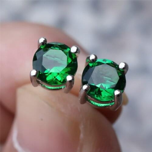 Rainbow Crystal Zircon Screw Back Earrings 7mm Round Stone Small Stud Earrings Vintage Silver Color Wedding Earrings For Women