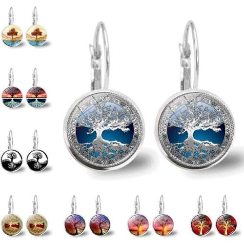 Tree of Life Time Gem Earrings European Casual Products Silver Color French Ear Hooks Earrings Jewelry for Women Wholesale