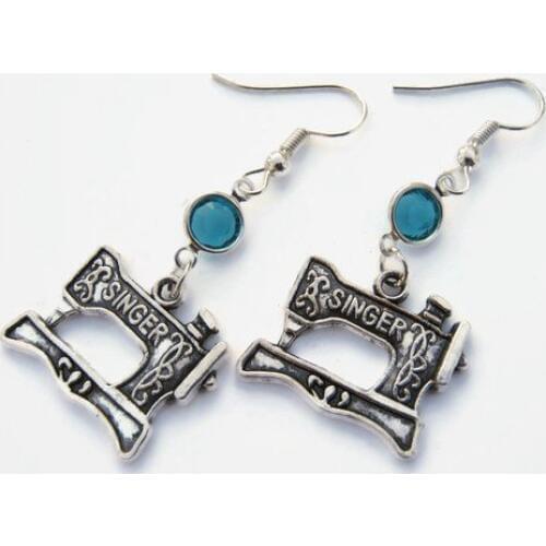 Sewing machine lucky stone earrings, sewing pendant earrings, personality birthstone crystal, quilted gifts