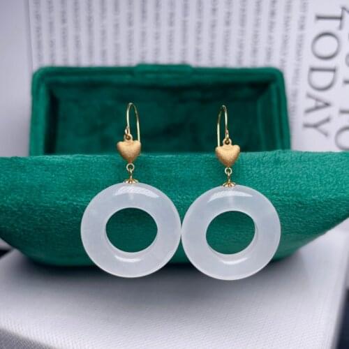 Shilovem 18k yellow Natural white jasper Drop Earrings fine Jewelry women trendy anniversary Christmas gift 20mm myme20205542hb
