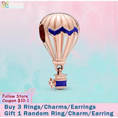 Smuxin 925 Sterling Silver Beads Blue Air Balloon Pendant Charms fit Original Pandora Bracelets for Women Jewelry Girl Gift