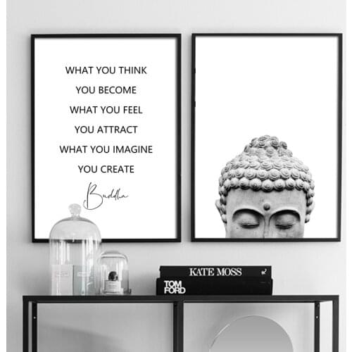 Zen Buddha Head Statue Poster Motivational Quostes Canvas Painting Print Wall Art Picture Painting Buddhism Home Decor