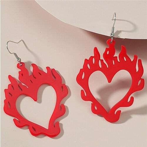 Cool Punk Hollow Out Burning Red Heart Acrylic Earrings For Women Girls Simple Cool Punk Unique Dangle Earrings Fashion Jewelry