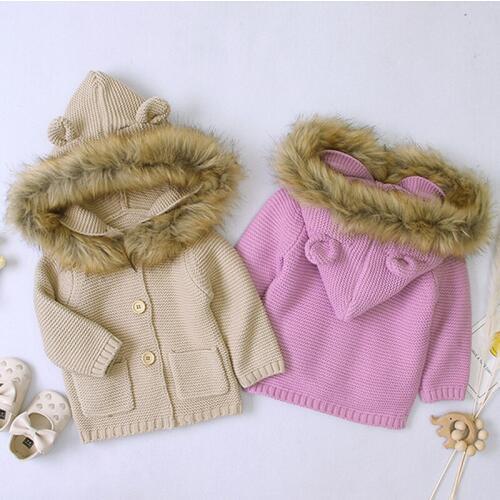 Boys Girls Knitted Cardigan Coat Baby Boy Girl Newborn Autumn Winter Warm Infant Long Sleeve Hooded Jacket Children Clothing