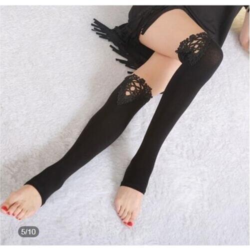 Babbytoro Women Long Stockings Fashion Black White Grey Lace Modal Female Stockings Plus Size 5XL 4XL 3XL XXL XL M