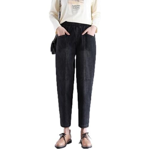 Plus Size M-5XL Womens Elastic Waist Slim Jeans Casual Simple Denim Pants