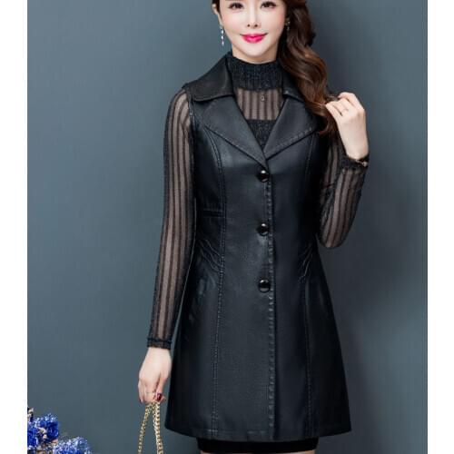 Plus Size 6XL 2021 PU Leather Red Womens Vest Long Leather Sleeveless Coat Female Spring Waistcoat for Feminine Jacket Y77