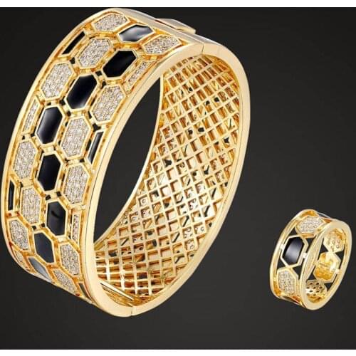 Zlxgirl Women big Shape green Snake bangle with ring jewelry sets for women party gifts micro pave setting bangle with ring sets