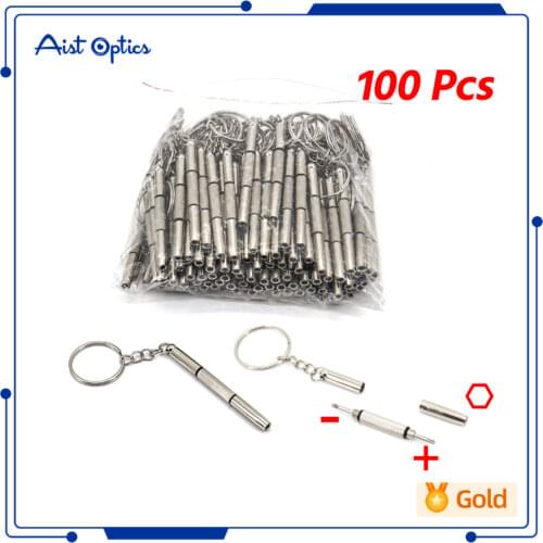 100Pcs 3 In 1 Multi-Bit Mini Screwdriver Glasses Eyeglass Watch Keychain Repair Tool
