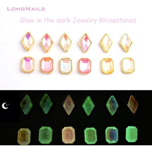 100pcs/bag Glow In The Dark AB Color Nail Jewelry Rhinestone 8x12/7.5x10mm Luminous Nails Art Stone Flat-back Jewelry Decoration