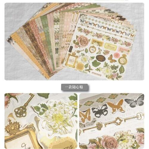 12"nostalgic memories floral Rose Flowers pocket watch background paper pads patterns,DIY Craft Scrapbooking Paper Pack