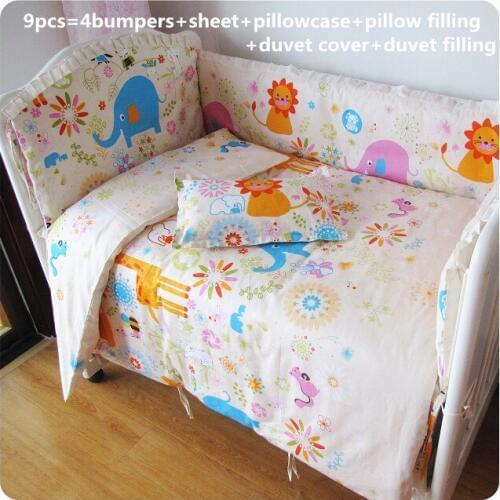 2017! 6/7pcs Baby Bedding Set Cartoon Elephant Newborn cama infantil Crib Bedding Cotton Bumpers Duvet Cover,120*60/120*70cm