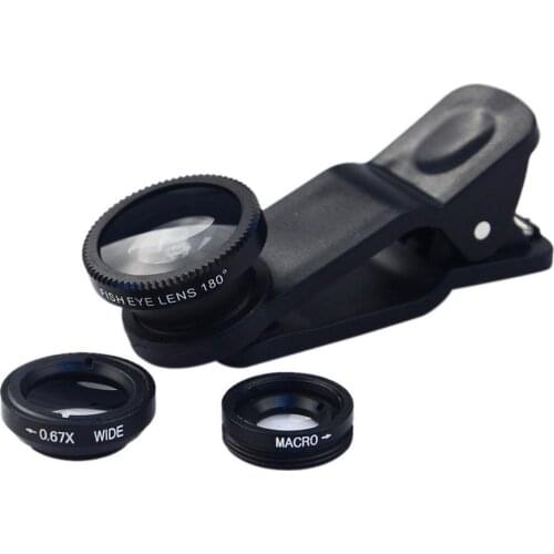 3 IN 1 Wide Angle Micro Zoom Fisheye Lens Clip on Smartphone for Samsung Huawei Phone Camera Fish Eye Len Webcam Cover Case