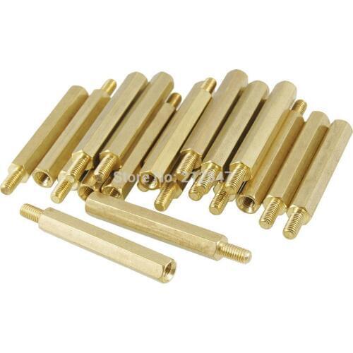 30mm Body Gold Tone Plated Brass 3mm Male-female Thread PCB Spacer Surpport 20 Pcs