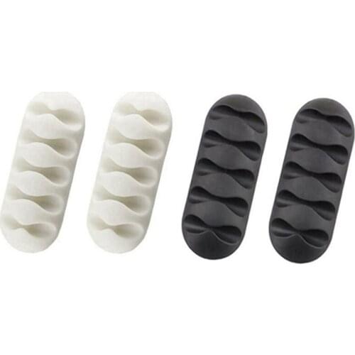 4PCS 5-Clip Cable Holder Silicone Cable Organizer USB Winder Management Clips Holder, White & Black