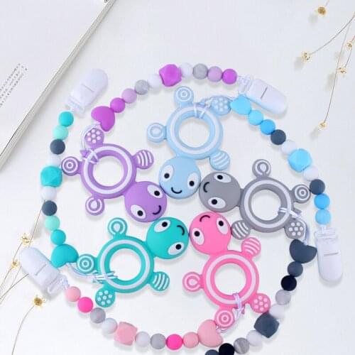 5 Sets/lot High-quality Baby Silicone Turtle + Anti Dropping Chain Molars Cartoon Hand-toothed Teether Soothing Infant Kids Toys