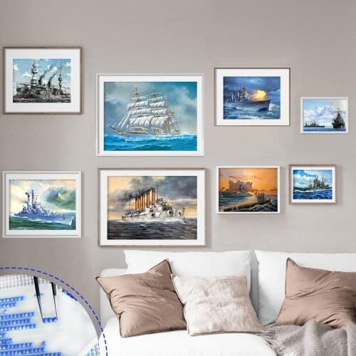 HUACAN 5D Full Square Diamond Painting boat War DIY Diamond Embroidery Ship Mosaic Rhinestone Cross Stitch Scenery Home Decor
