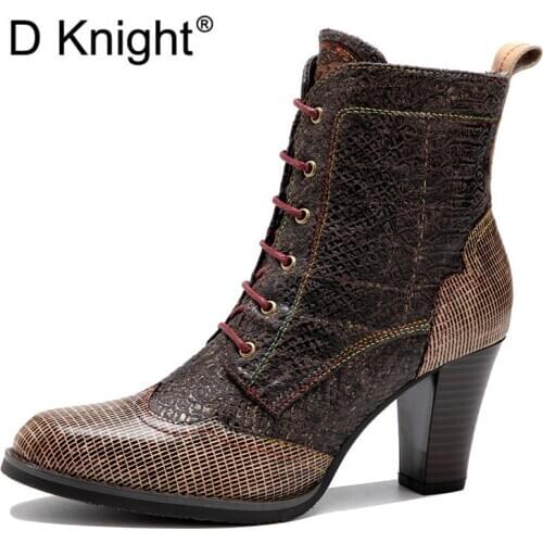 Original Design Classic Retro Western Cowboy Ankle Boots For Woman Animal Pattern Strappy Cow Leather High Heels Womens Boots