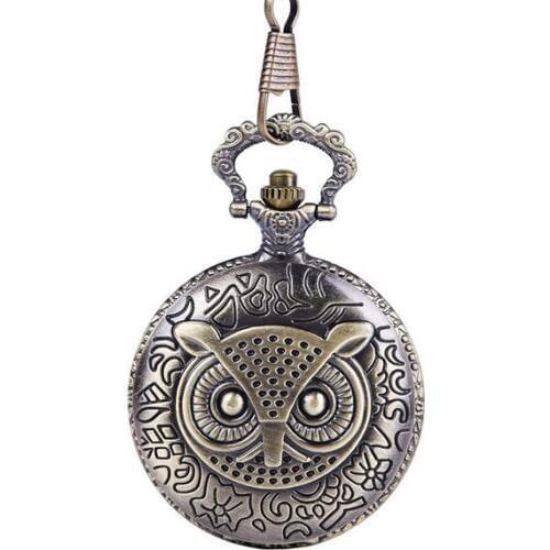 Bronze Night Owl Necklace Quartz Antique Vintage Pocket Watch Chain Men Free Shipping PP8789