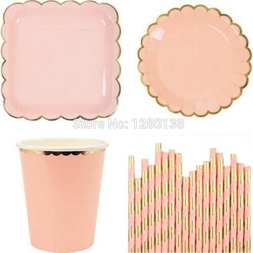 Paper Plates Coffee Cups Cocktail drinking straw Pink Blue Yellow Mint Birthday Decor Tableware Baby Shower Wedding Supplies
