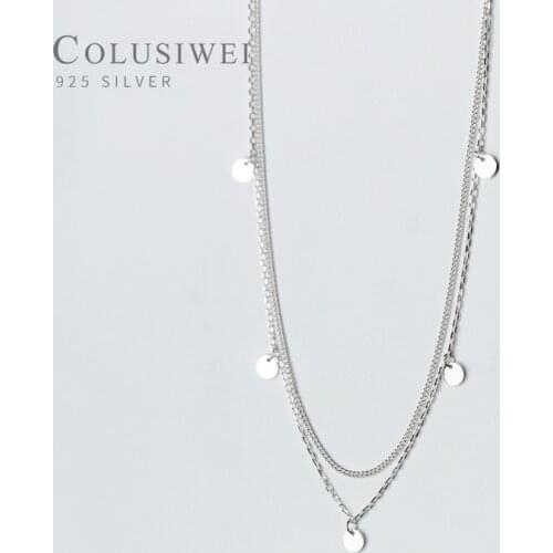 COLUSIWEI Real 925 Sterling Silver Double Layer Sequins Pendant Necklace for Women Fashion Link Chain Fine Jewelry Party Gift