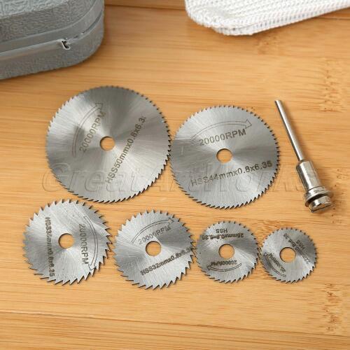 Dophee High Hardness New 6Pcs HSS Saw Disc Set Rotary Dreme Tool with Mandrel Circular Wheel Cutting blades